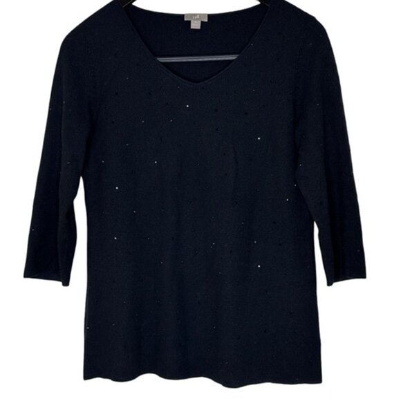 J. Jill Black Crystal Embellished 3/4 Sleeve Pullover Top - Size Small - Picture 2 of 8